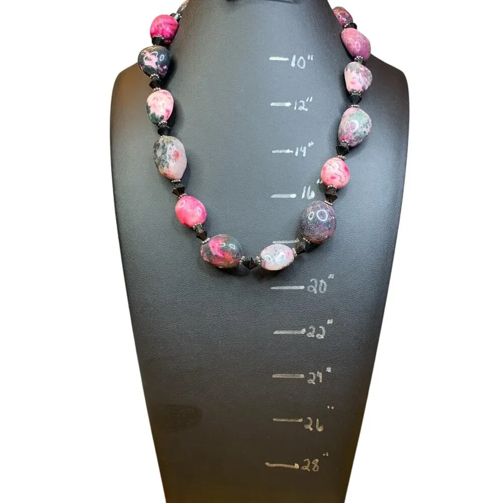 Artisan Rhodonite Sugilite Statement Necklace Pink Black Gemstone